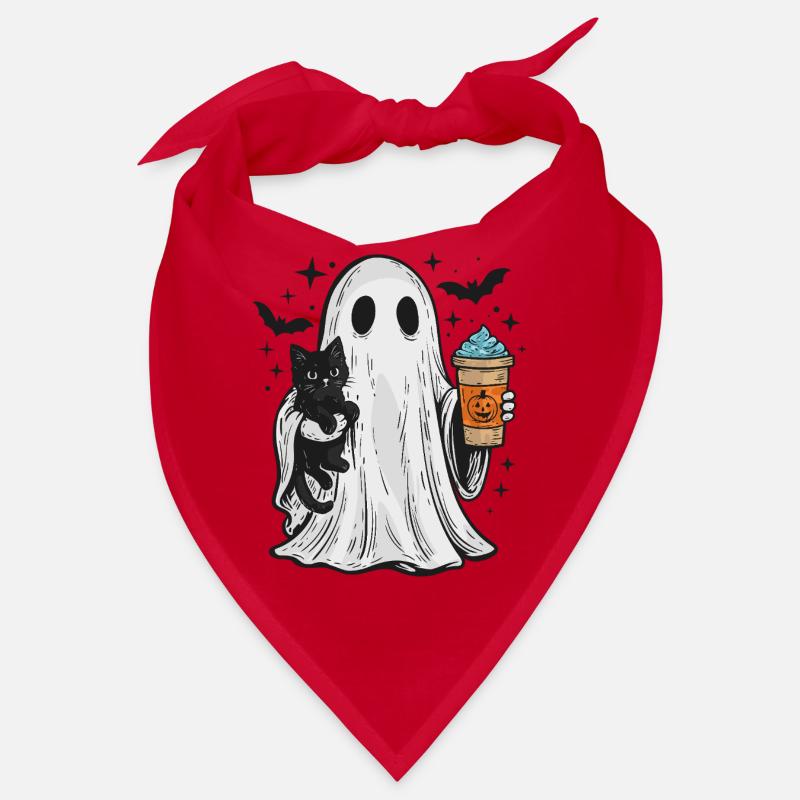 Halloween Ghost with Cat and Coffee Bandana