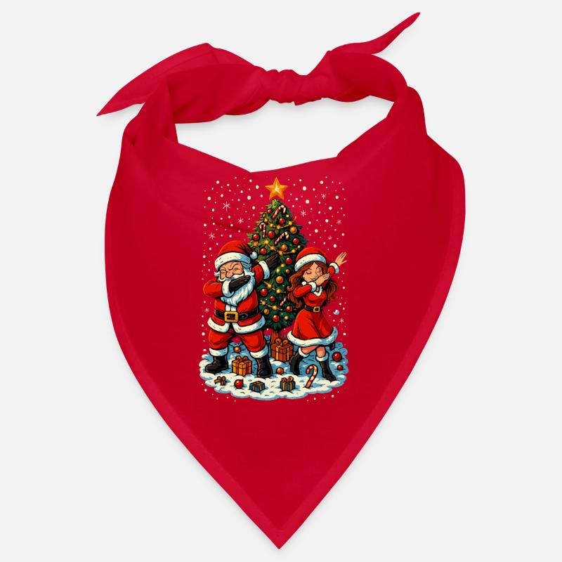 Dabbing Père Noël et Mère Noël devant le sapin de Noël - Bandana - rouge