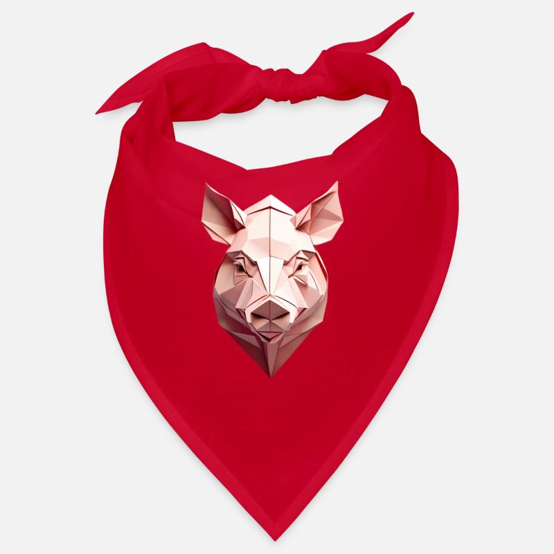 Low Poly Tête de Cochon Rose Bandana
