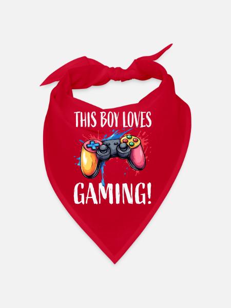 Junge liebt Gaming – bunter Controller - Bandana - Rot - Vorne