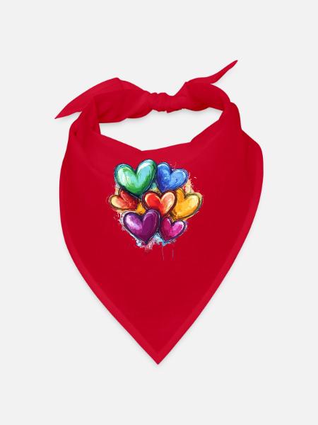 Bunte Wasserfarben Herzcluster - Bandana - Rot - Vorne