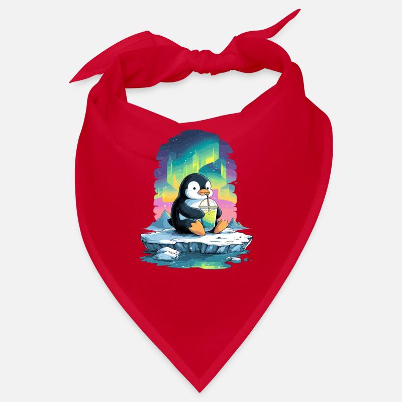Pinguin am Eis mit Neon-Aurora Bandana