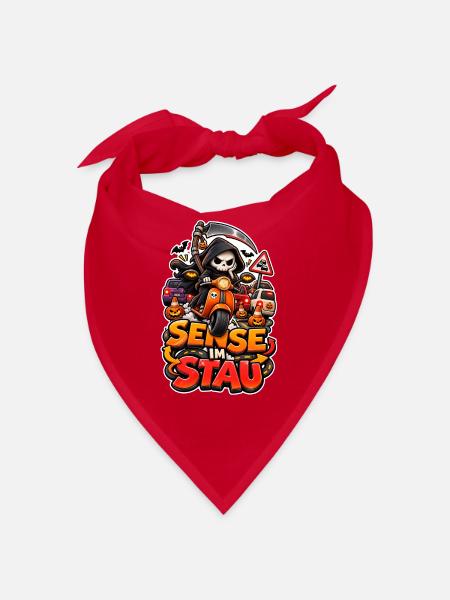 Sensenmann Roller Halloween Spruch Sense im Stau - Bandana - Rot - Vorne