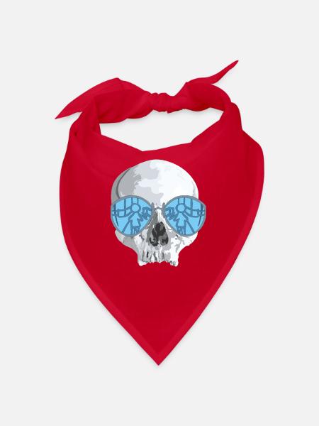 Schädel mit blauen Spiegelsonnenbrillen - Bandana - Rot - Vorne