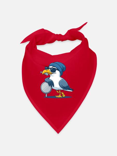 Coole Möwe mit Sonnenbrille und Fisch - Bandana - Rot - Vorne