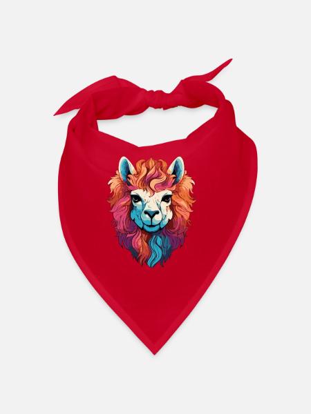 Lama Kopf Bunt Illustration - Bandana - Rot - Vorne