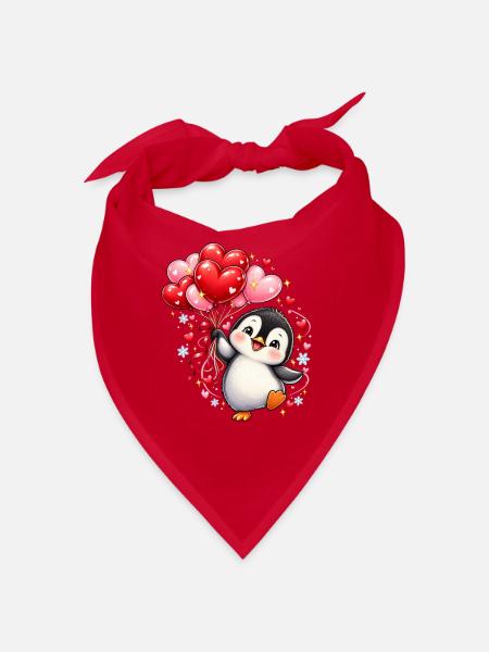 Pinguin Valentinstag Liebe Herzen Geschenk Süß - Bandana - Rot - Vorne