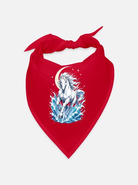 Majestätischer Weißer Pferd Wasserspritzer Halbmond - Bandana - Rot - Vorne