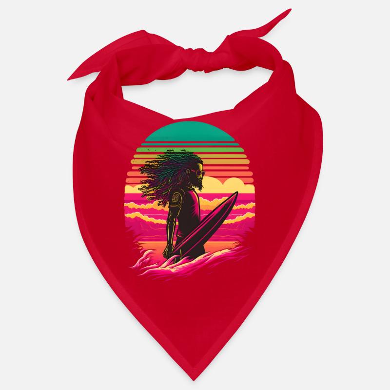 Synthwave Rasta Man surfing Bandana