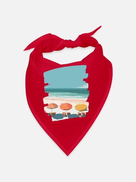 Bunter Strand mit Sonnenschirmen - Bandana - Rot - Vorne