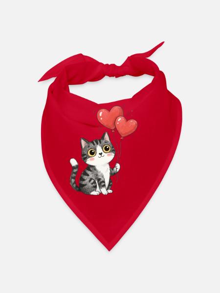 Süße Katze Herz Luftballon Katzenliebe T-Shirt - Bandana - Rot - Vorne