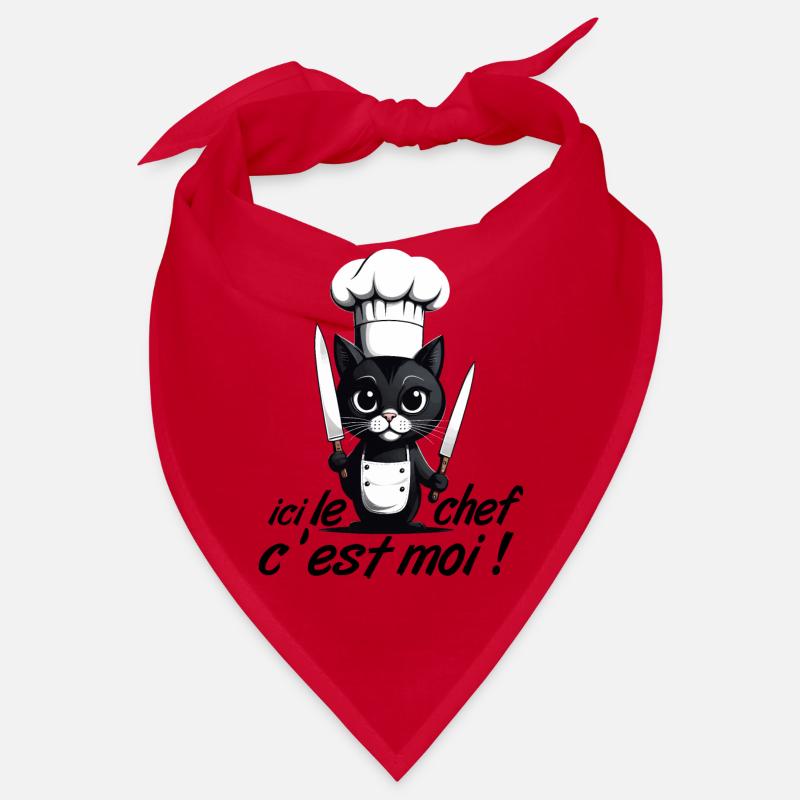 ici le chef c'est moi ! humour chat chef cuisine - Bandana - rouge