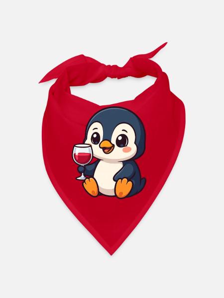 Kawaii Pinguin Rotwein Weinliebhaber Weintrinker - Bandana - Rot - Vorne