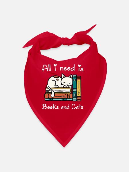 Tout ce dont j’ai besoin, c’est de Books And Cats Cat Bookworm - Bandana - rouge