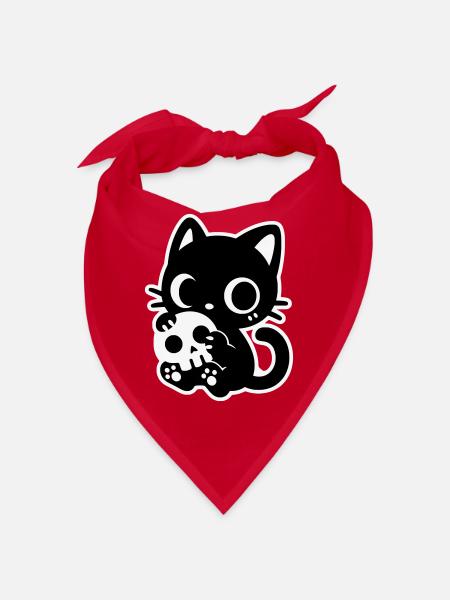 Cute Scary Cat with Skull | Kawaii Spooky Mot - Bandana - red