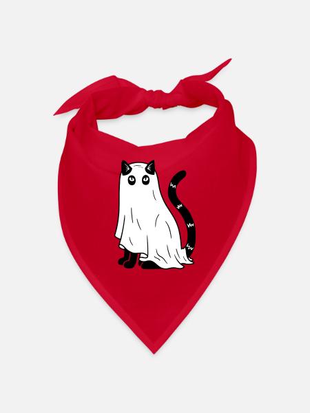 Halloween Katze Gespenst - SW - Bandana - Rot - Vorne