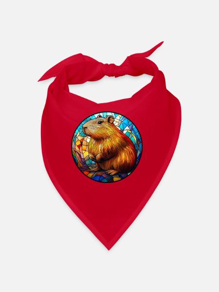 Mosaique Vitrail Capybara - Bandana - rouge - Devant