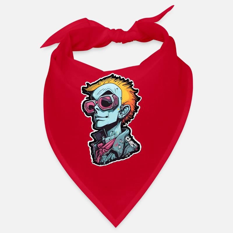 Blauer Punk mit Neon Goggles - Bandana - Rot
