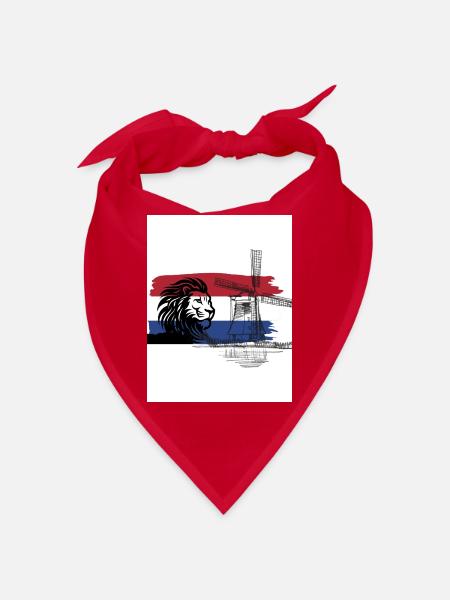Niederländische Skyline mit Löwe und Windmühle - Bandana - Rot - Vorne