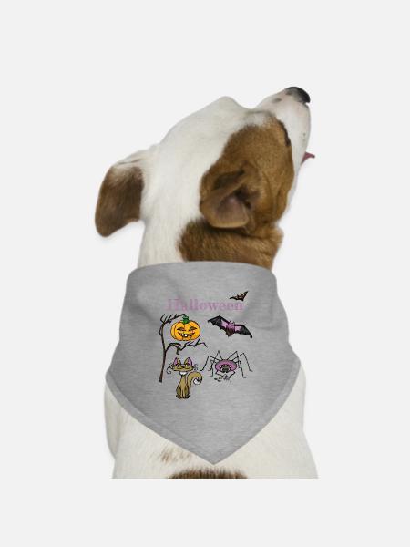 Halloween Kürbis und Fledermaus Design - Hunde-Bandana Dreieckstuch - Grau meliert