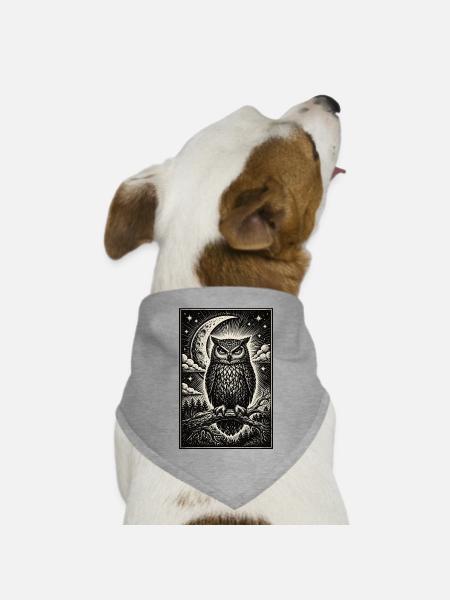 Mystische Eule - Hunde-Bandana Dreieckstuch - Grau meliert