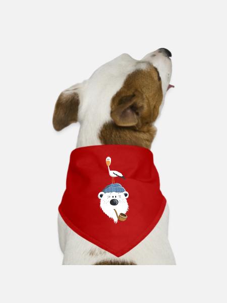 Bär mit Möwe - Hunde-Bandana Dreieckstuch - Rot