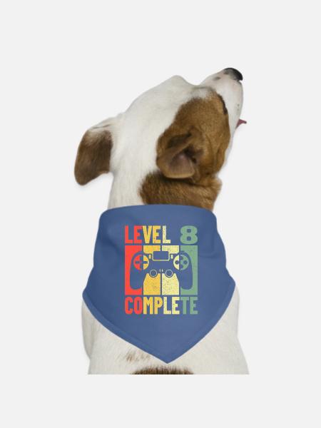 Geburtstag Gaming Gamer Zocker Level 8 Complete - Hunde-Bandana Dreieckstuch - Taubenblau