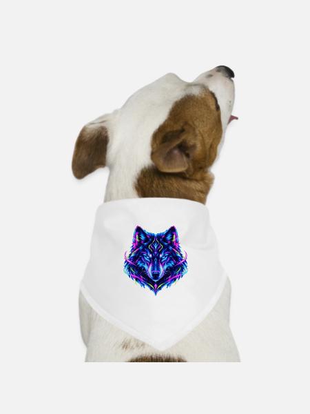 Leuchtender Neon Wolf - Hunde-Bandana Dreieckstuch - Weiß