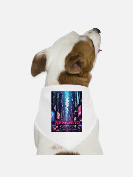 Futuristische Cyberpunk-Stadt - NEOTOKYO - Hunde-Bandana Dreieckstuch - Weiß