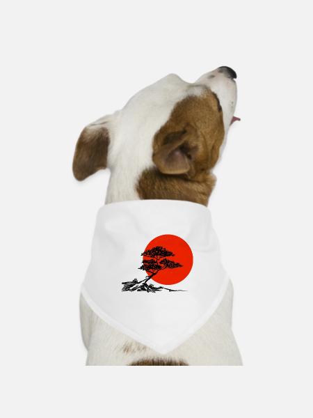 Bonsai mit Roter Sonne - Hunde-Bandana Dreieckstuch - Weiß