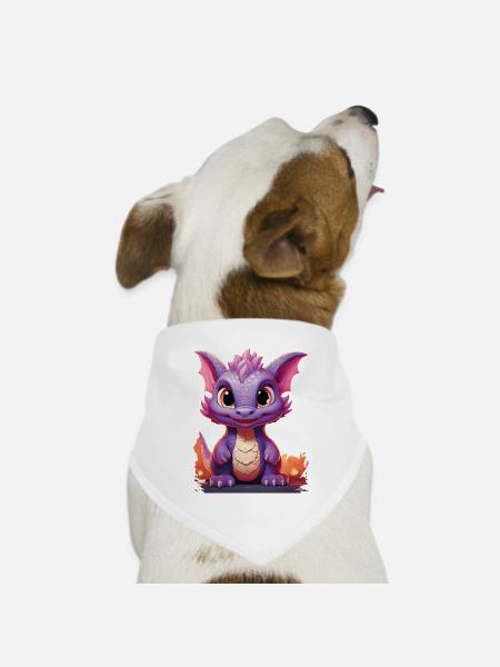Farbenfroher Drache mit niedlichem Ausdruck - Hunde-Bandana Dreieckstuch - Weiß