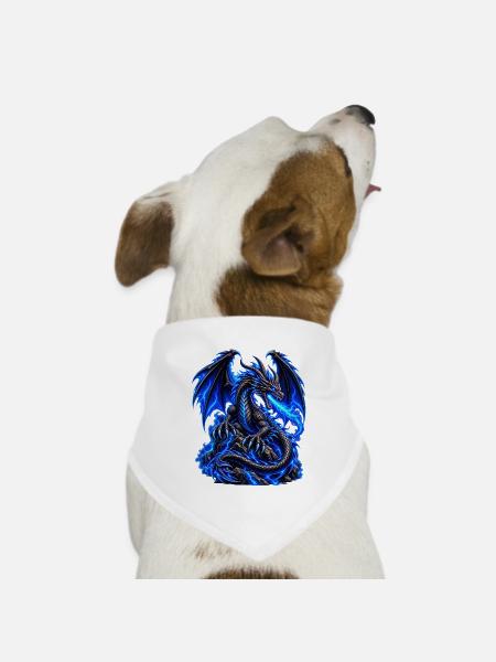 Schwarzer Drache mit blauer Energie - Hunde-Bandana Dreieckstuch - Weiß