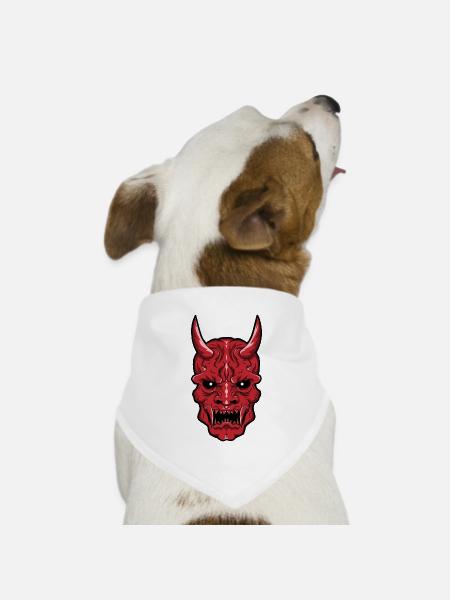 Epischer Oni-Dämonen-Schädel - Rot - Hunde-Bandana Dreieckstuch - Weiß