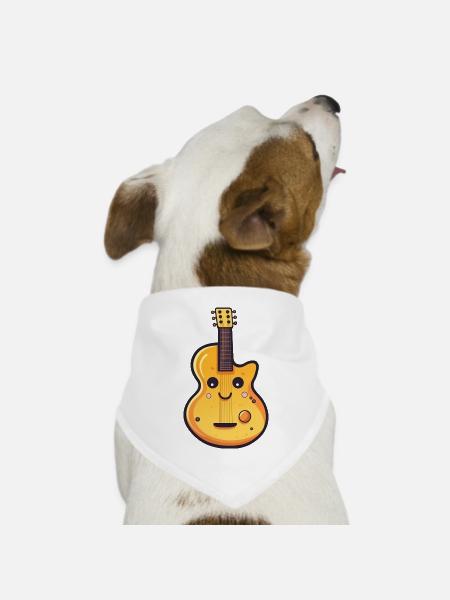 Gitarre im Comic Stil - Hunde-Bandana Dreieckstuch - Weiß