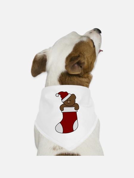 Teddy Socke Nikolaus Mütze Weihnachten Bär - Hunde-Bandana Dreieckstuch - Weiß