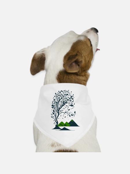 Baum und Berge minimalistisch - Hunde-Bandana Dreieckstuch - Weiß