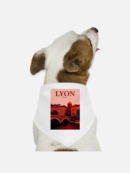 Lyon Skyline roter Overlay - Hunde-Bandana Dreieckstuch - Weiß