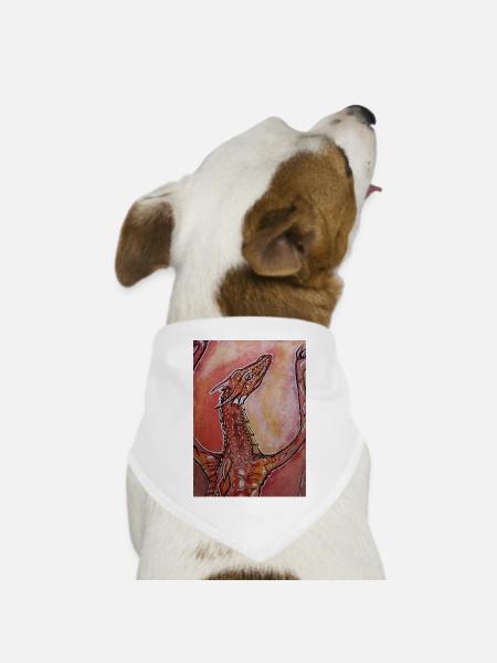 Roter Drache handgemalt - Hunde-Bandana Dreieckstuch - Weiß