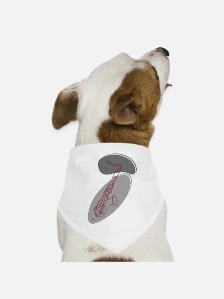 "Saxofon", Boho Line Art Design, Serie "Music" - Hunde-Bandana Dreieckstuch - Weiß
