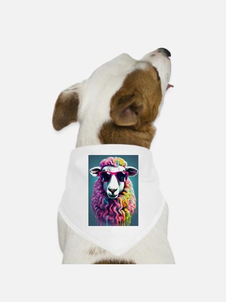 Schaf mit Brille - Hunde-Bandana Dreieckstuch - Weiß