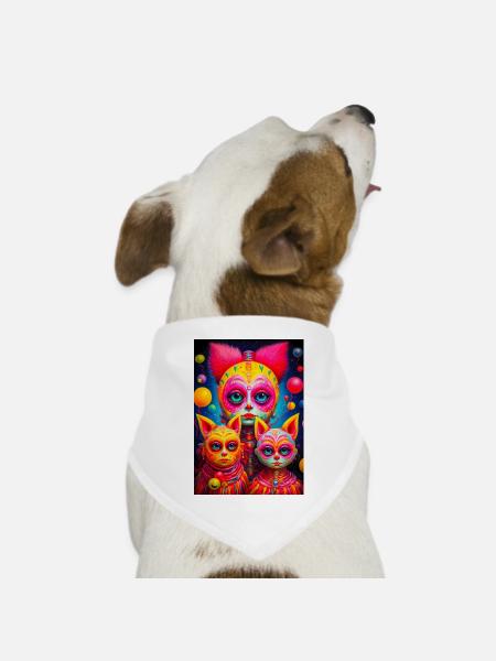 Kosmische Gesichter, die in lebendigen Farben skizziert sind - Hunde-Bandana Dreieckstuch - Weiß