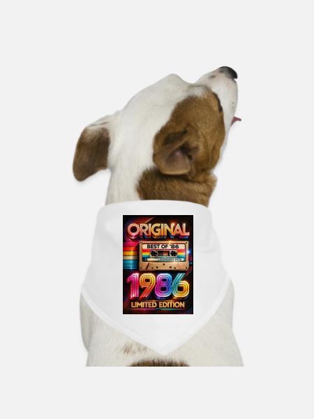 Original-Neon-Kassette von 1986 - Hunde-Bandana Dreieckstuch - Weiß