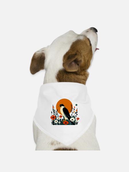 Wanderfalke in Blumen - Hunde-Bandana Dreieckstuch - Weiß