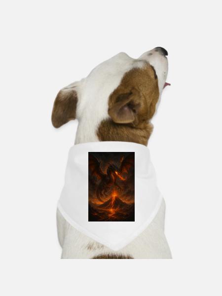 Feuerdrache über Vulkanlandschaft - Hunde-Bandana Dreieckstuch - Weiß