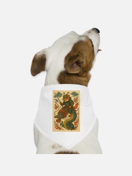 Fuchskrieger und Drachen in Kampfform - Hunde-Bandana Dreieckstuch - Weiß