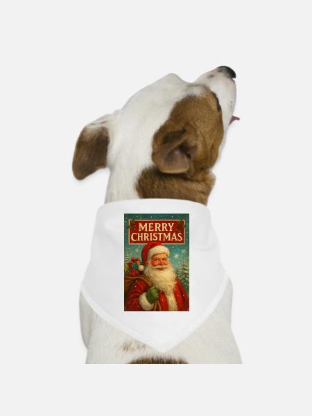 Vintage Weihnachtsmann und Geschenke - Hunde-Bandana Dreieckstuch - Weiß