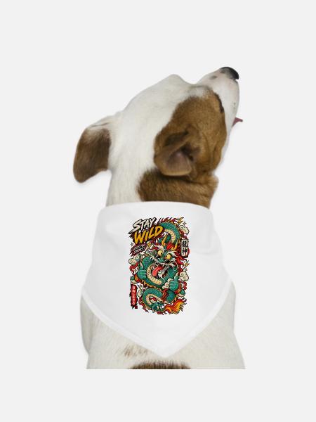 Wilder Drachen-Tattoo Stay Wild - Hunde-Bandana Dreieckstuch - Weiß