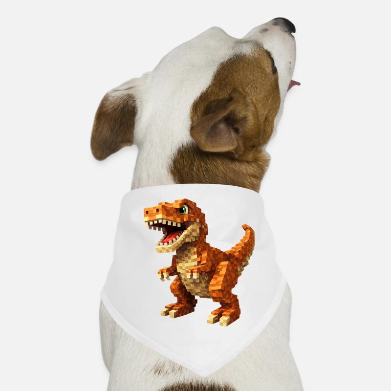 Orange Pixel-T-Rex - Dog Bandana - white