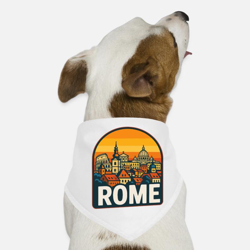 Art rétro du Colossée du Coucher de Soleil de Rome Skyline Bandana pour chien