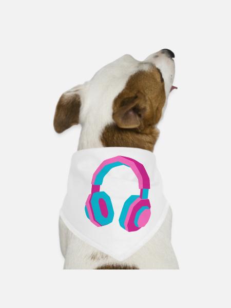 Kopfhörer 80er Retro Synthwave DJ Musik Gamer - Hunde-Bandana - Weiß - Vorne